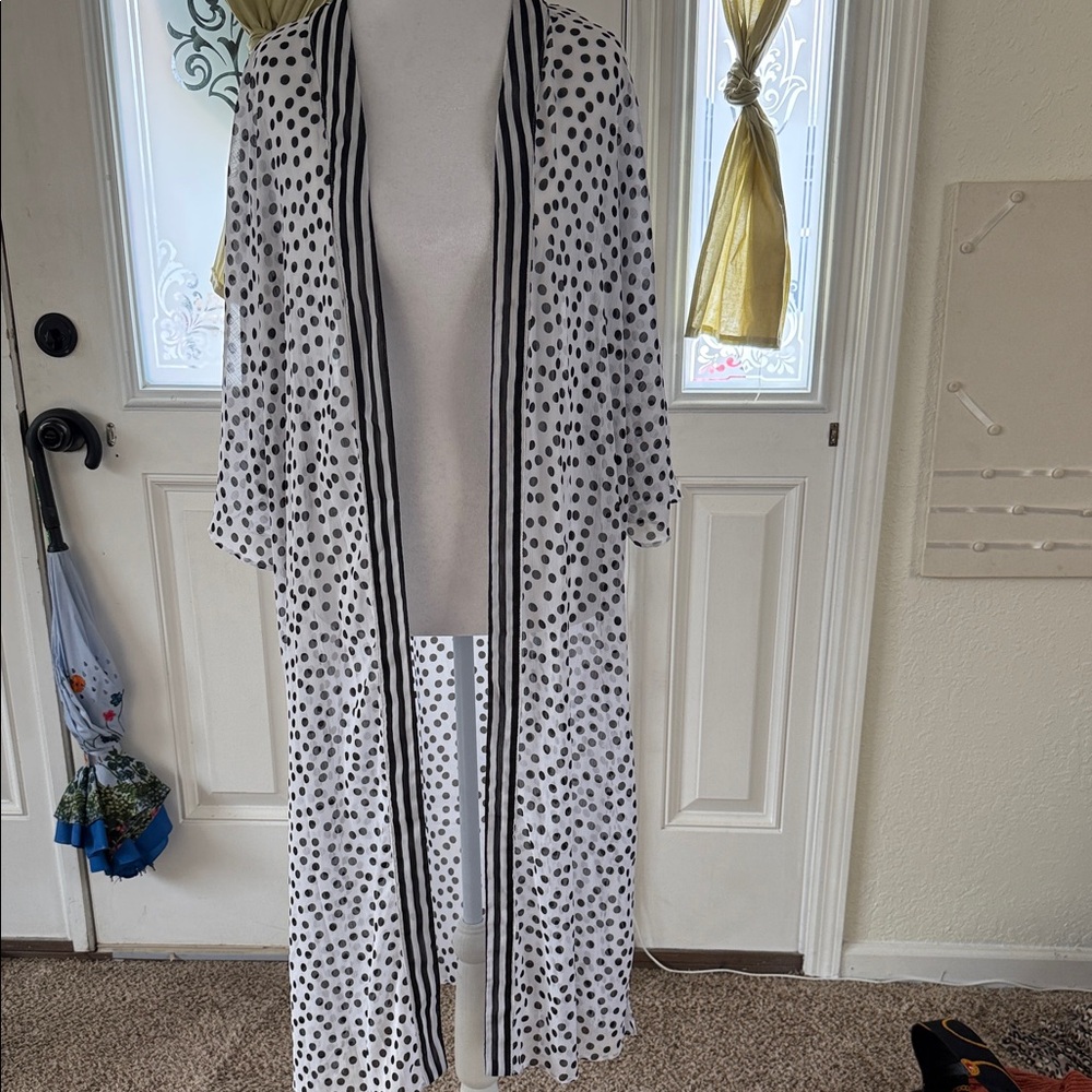 Chic Black and White Polka Dot Kimono